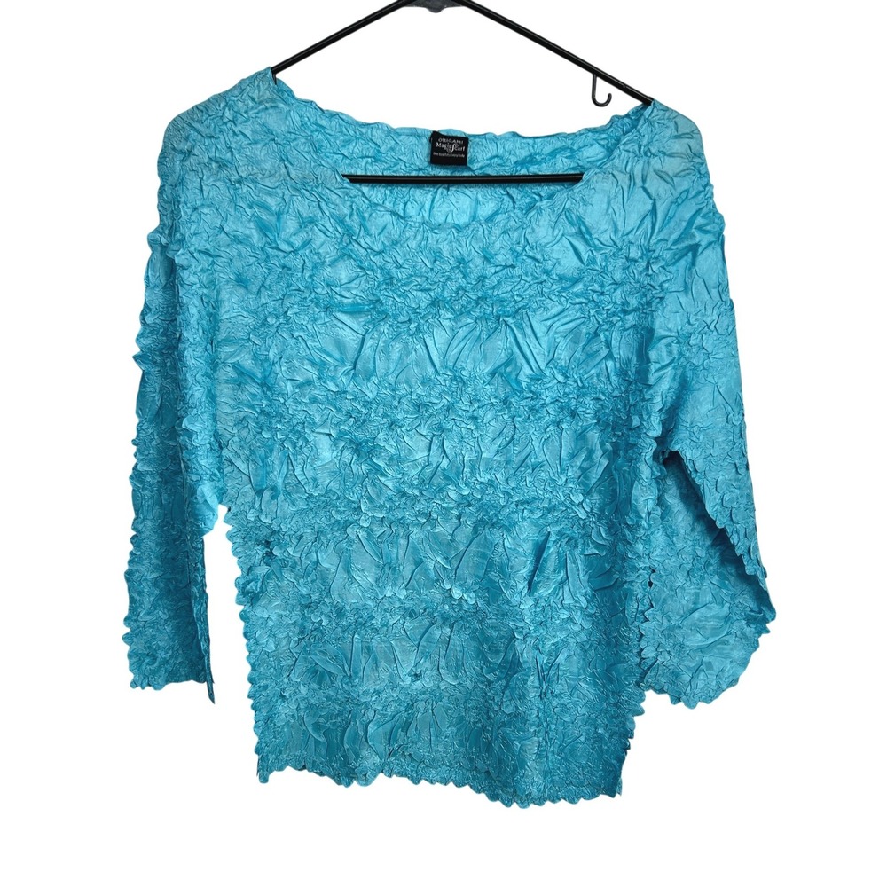 Fairycore‎ Popcorn Crinkle Top OS Artsy Stretch Turquoise Blue Mermaidcore Y2K